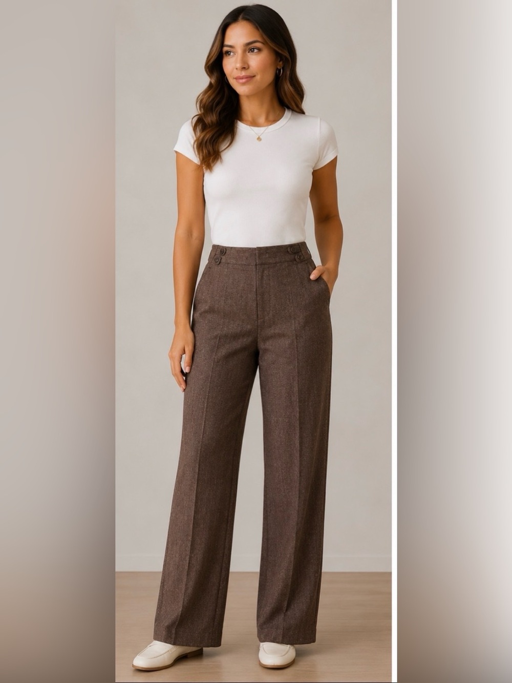 Larry Levine Chocolate Brown Wide-Leg Trousers,size 12